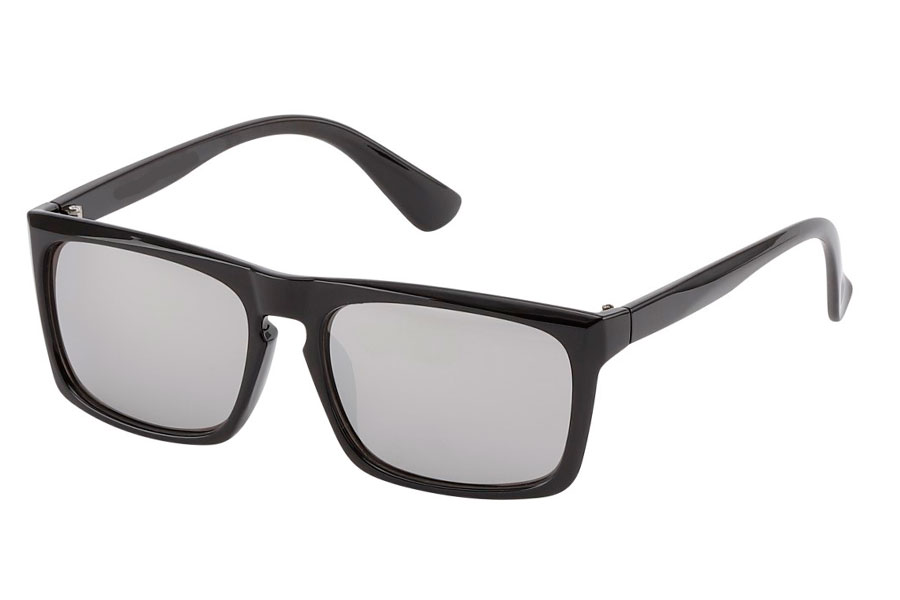Hurtigbrillen. Sort solbrille i råt maskulint design med sølvfarvet spejlglas. | firkantet-solbriller
