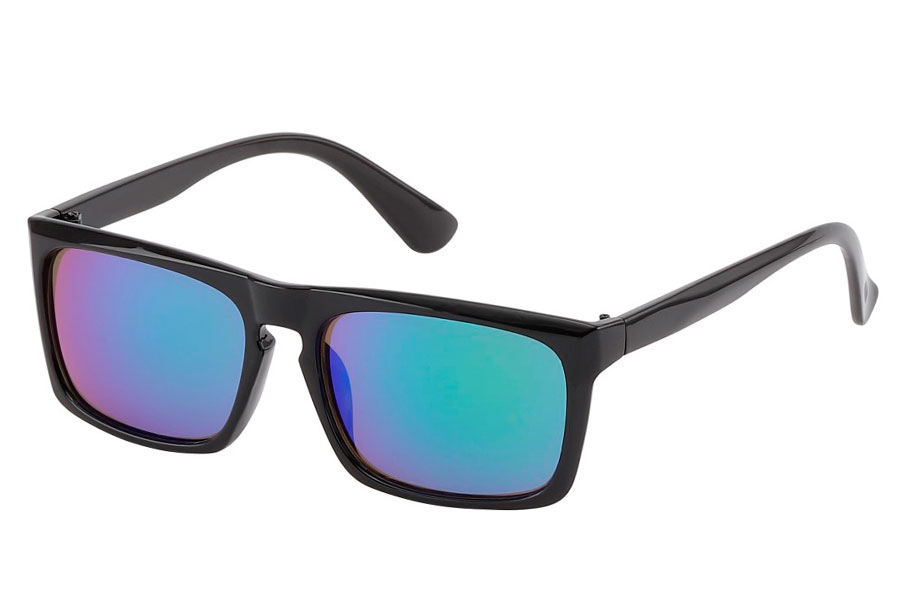 Hurtigbrillen. Solbrille i maskulint design. Sort stel med spejlglas i blå-grønne nuancer. | ski_racer_solbriller