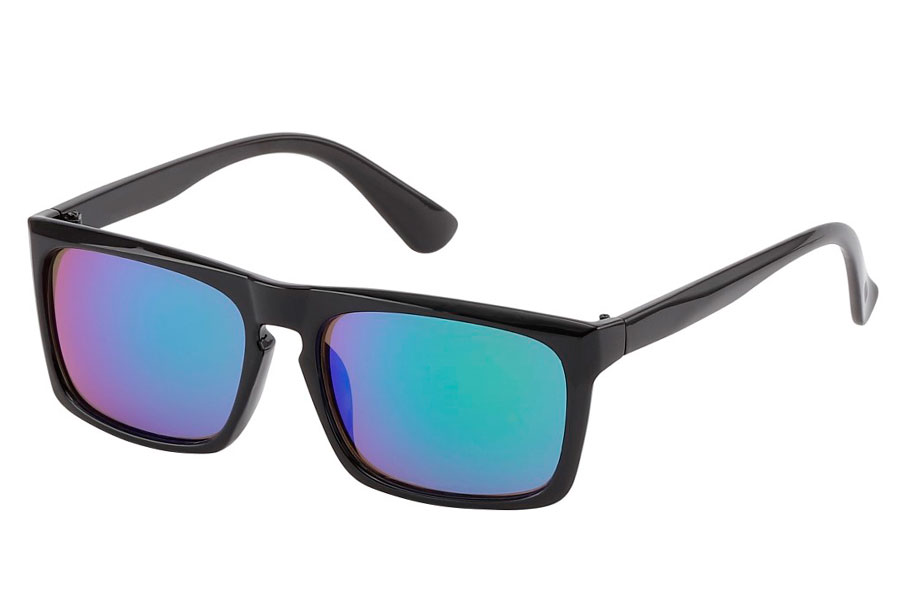 Hurtigbrillen. Solbrille i maskulint design. Sort stel med spejlglas i blÃ¥-grÃ¸nne nuancer. | solbriller_kvinder