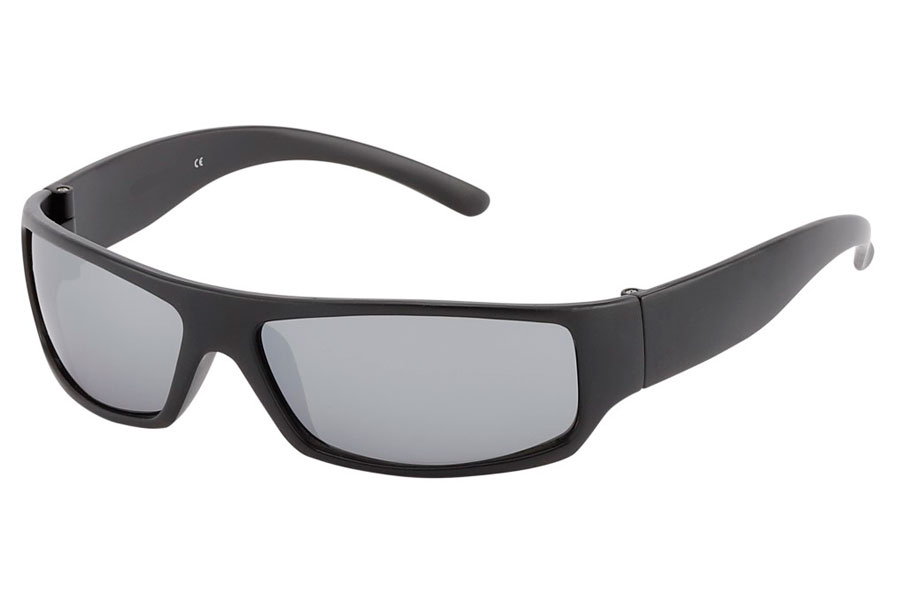 Maskulin mat sort solbrille med sølvfarvet spejlglas. | firkantet-solbriller