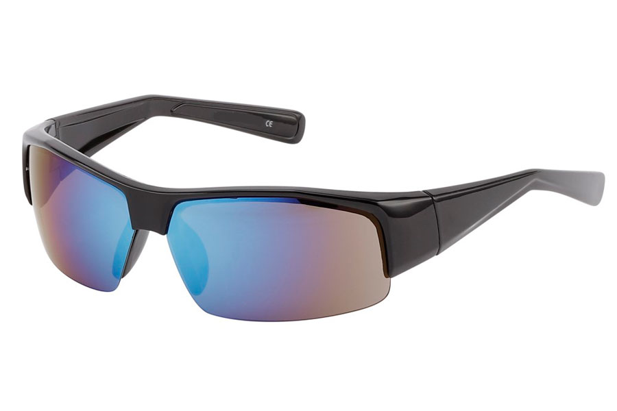 Maskulin solbrille i stort hurtigbrille / sports design. Stellet er sort med spejlglas i blå-lilla nuancer. | oversize_store_solbriller