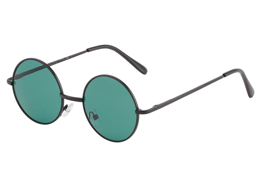 Rund lennon brille i sort metalstel med mørkegrønne linser.  | sjove_udklaednings_briller