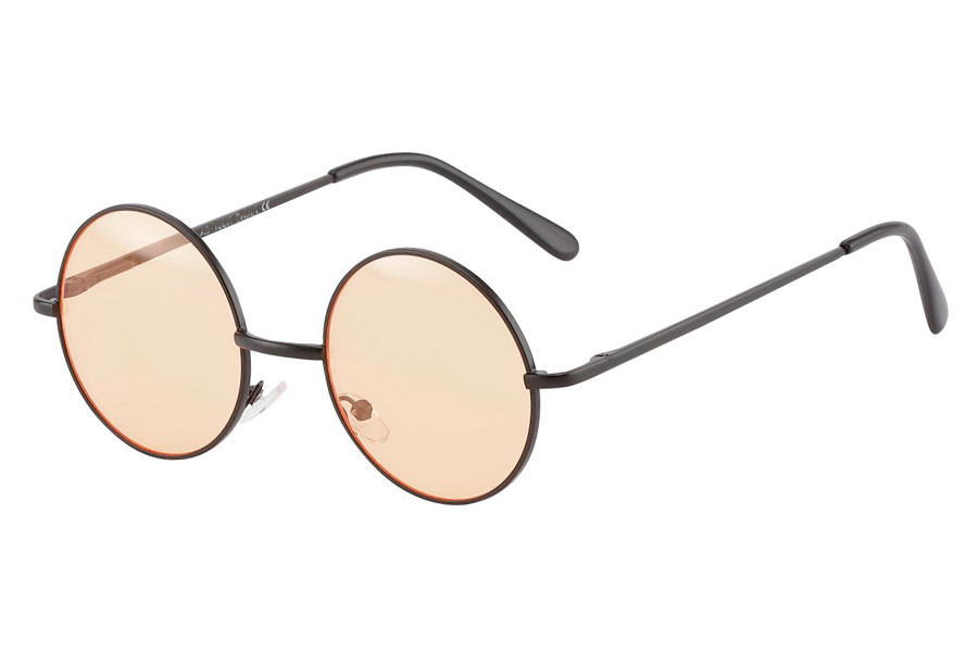 Rund lennon brille i sort metalstel med orange linser.  | festival-solbriller