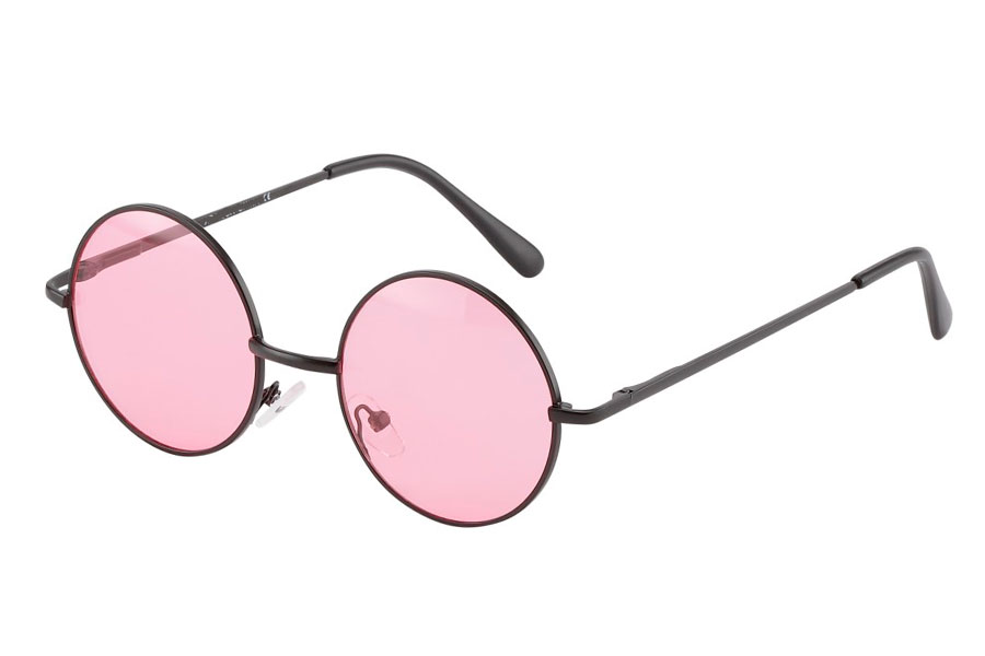 Rund lennon brille i sort metalstel med lyserøde linser.  | solbriller_kvinder