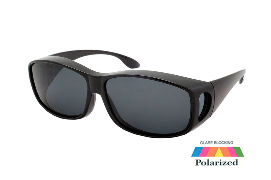 Polaroid Fit-Over solbriller i sort stel med bløde former. dig der gerne vil bruge solbriller selvom briller.