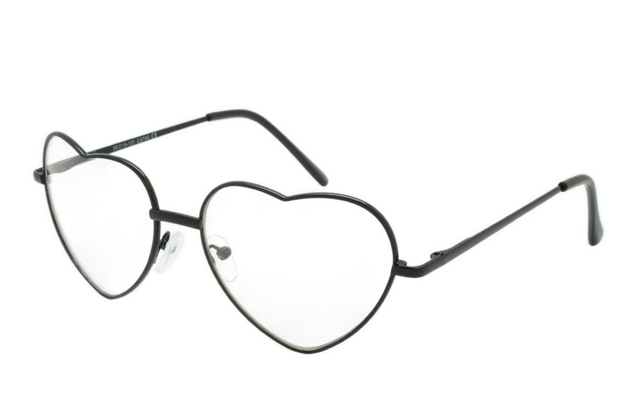 Hjertebrille med klart glas uden styrke. Stellet er i tyndt sort metalstel i god kvalitet. | klar_glas_briller