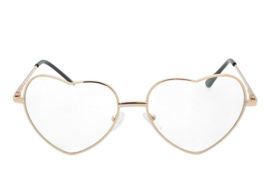 Hjertebrille med klart glas uden styrke. Stellet er i tyndt guldfarvet metalstel i god kvalitet. Brillen bringer skÃ¸nne hippie / flowerpower og John Lennon minder frem | festival-solbriller-3