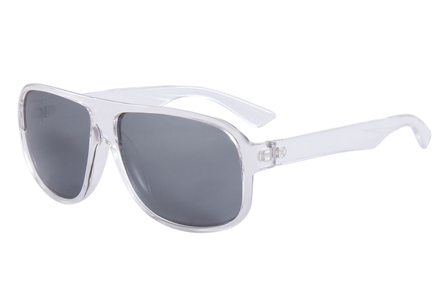 Gennemsigtig farvet solbrille med sÃ¸lvfarvet spejlglas. Formen er en pilot solbrille i karftig plastik med runde hjÃ¸rner. | ski_racer_solbriller