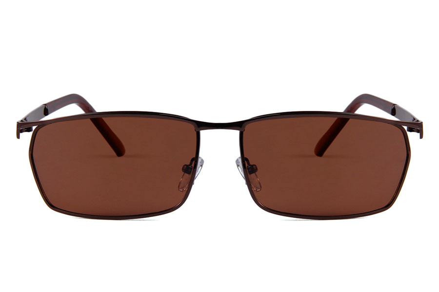 Maskulin Solbrille. Stellet er stærk kvalitet i blank mørk brun-bronze stel.. Enderne på stængerne har beskyttende mørk rød-brun plastik | enkelt-klassisk-design-2