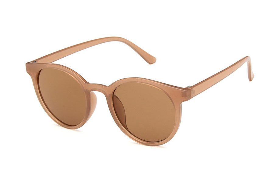 Rund solbrille i smokey lysebrun-frappe farvet halvtransparent stel med lysebrune glas | festival-solbriller