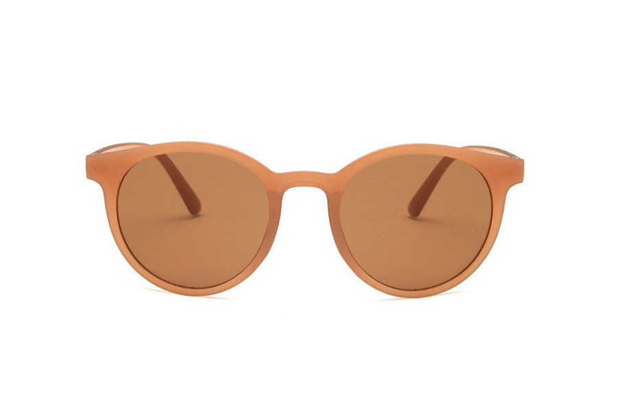 Rund solbrille i smokey lysebrun med en varm laks/rosa undertone i halvtransparent stel med lysebrune glas | retro_vintage_solbriller-2