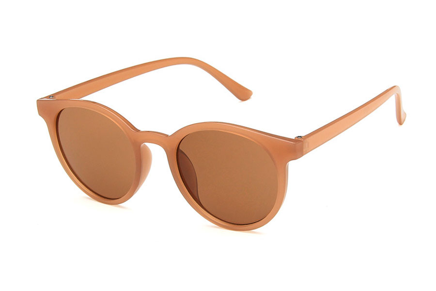 Rund solbrille i smokey lysebrun med en varm laks/rosa undertone i halvtransparent stel med lysebrune glas | retro_vintage_solbriller