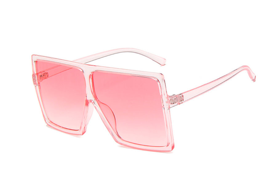 Kæmpe oversize solbrille i stort og fladt design. Stellet er transparent soft lyserødt i robust og god kvalitet | oversize_store_solbriller