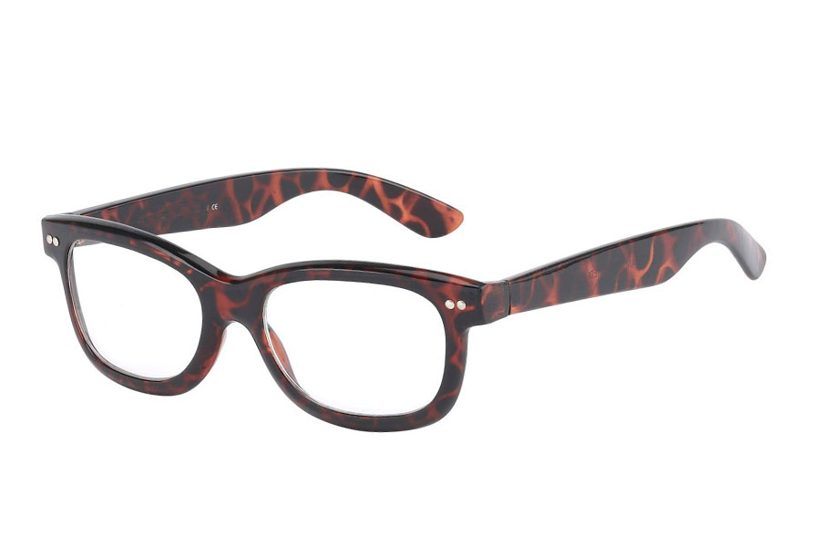 Klar glas brille i tortoise/skildpadde wayfarer-agtigt look. | klar_glas_briller
