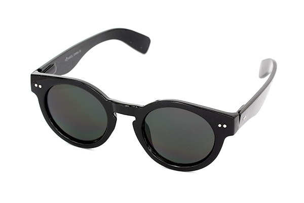 Billig sort moderigtig rund solbrille i kraftigt design | 