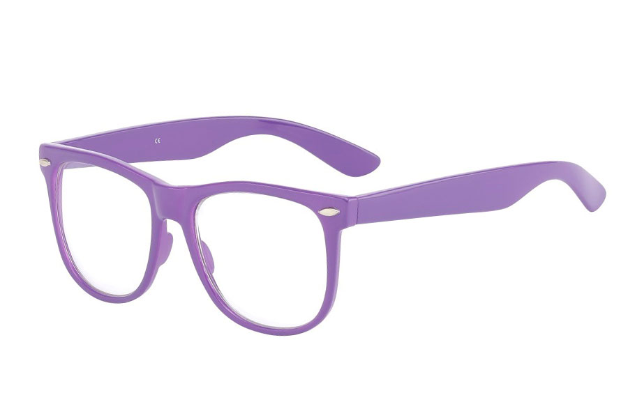 Lilla brille med klart glas uden styrke. Wayfarer model | 