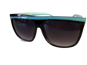 Sort solbrille med blå asymetrisk streg øverst | oversize_store_solbriller