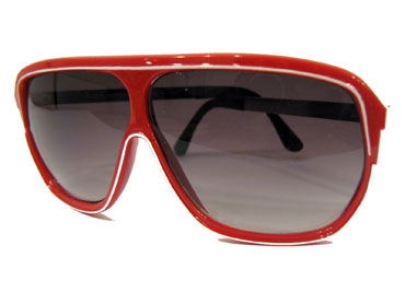 Rød aviator retro solbrille m/ hvid stribe hele vejen rundt | pilot_solbriller