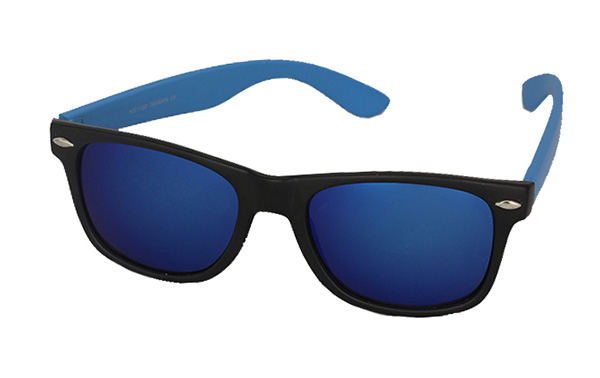 Sort solbrille med blå stænger og blåt multifarvet glas | wayfarer_solbriller