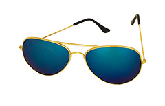 Guldfarvet aviator solbrille med blåt spejlglas - Design nr. 3230