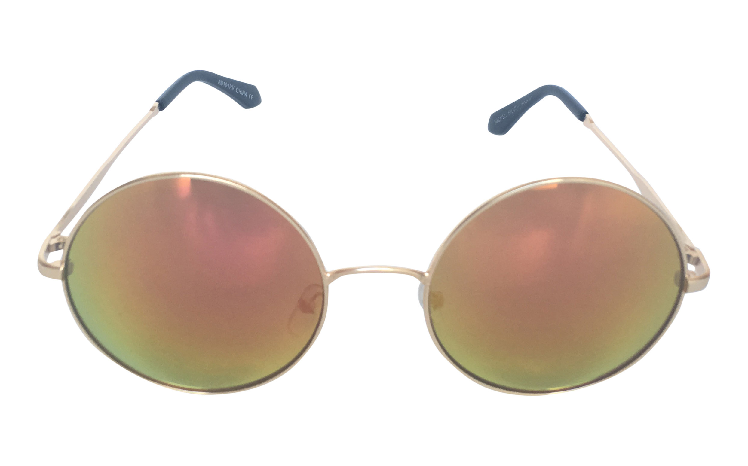 Stor guldfarvet lennon solbrille med orange-rød linser - Design nr. s3298