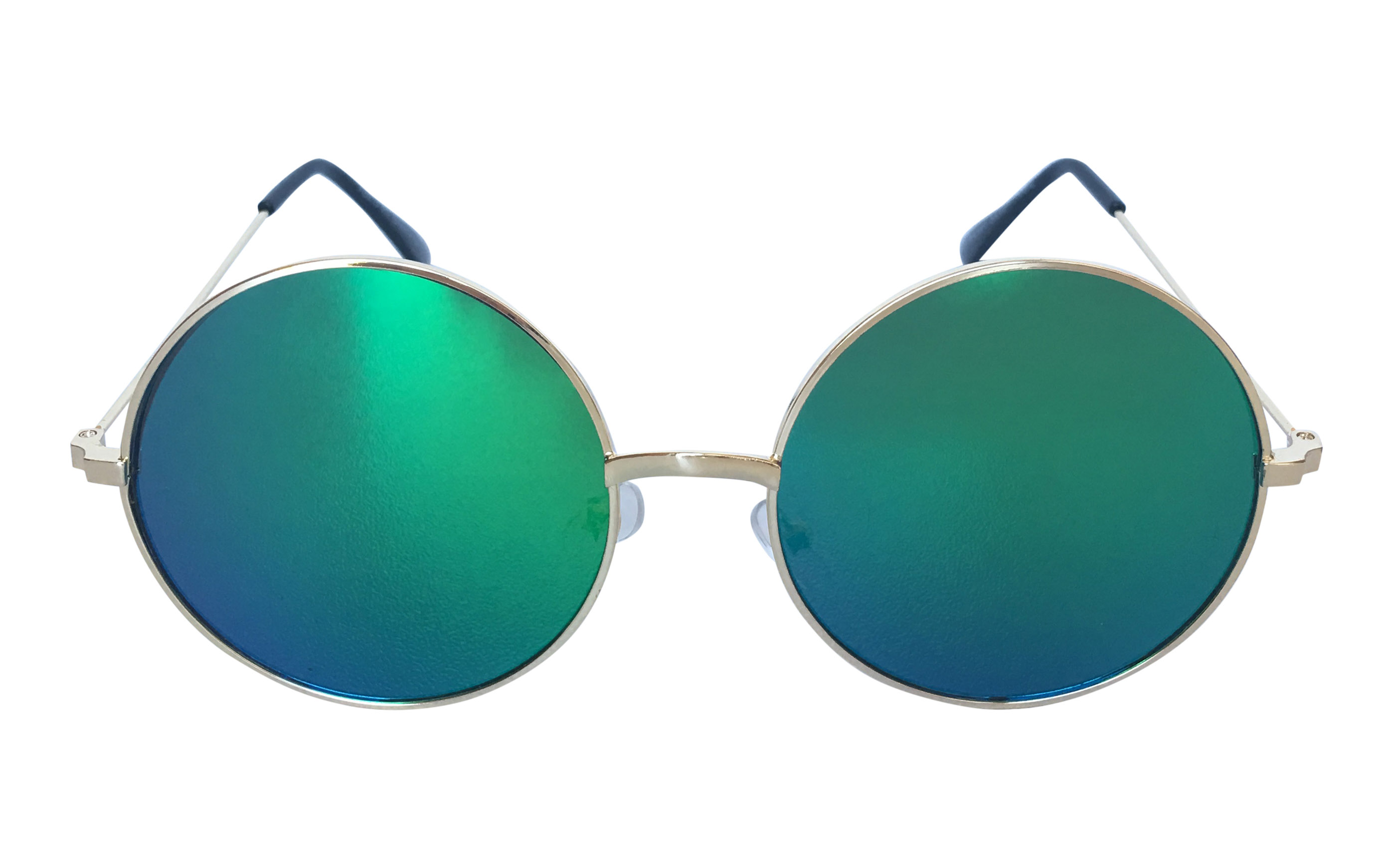 Guldfarvet rund solbrille med flade blå-grønne linser - Design nr. 3308