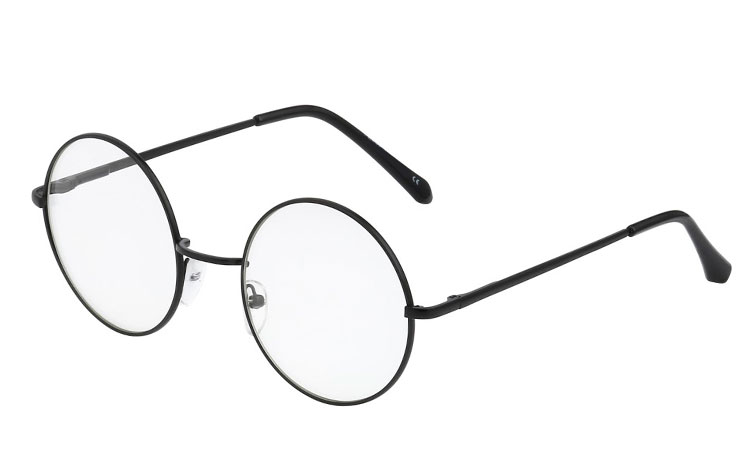 Sort rund brille med klart glas uden styrke - Design nr. 3395