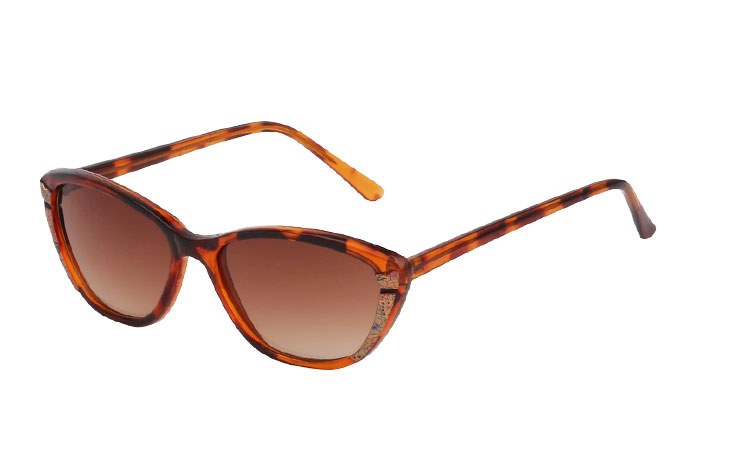 Skildpaddebrun / leopardbrun Cateye solbrille med guld  - Design nr. 3409