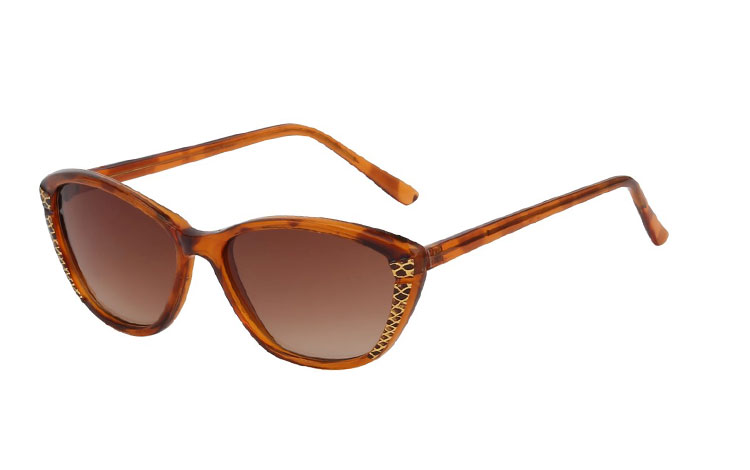 Skildpaddebrun / leopardbrun cateye solbrille med guld  - Design nr. 3411