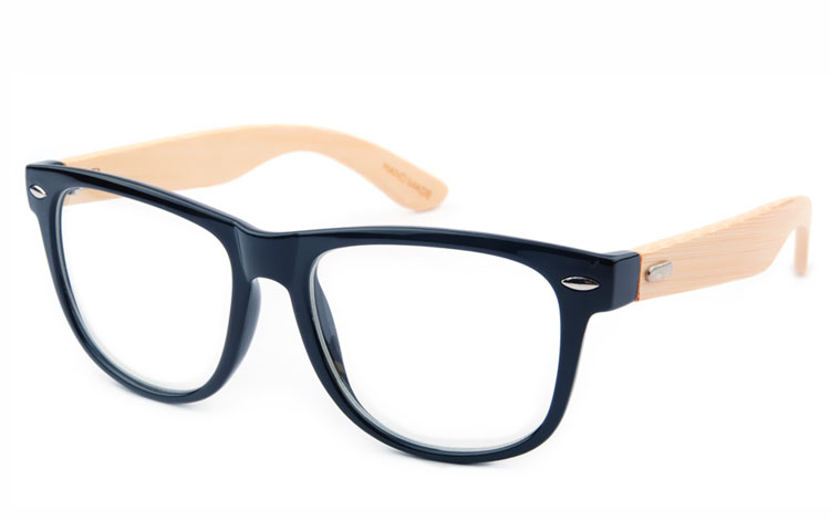 Wayfarer brille med klart glas og bambus stænger - Design nr. 3498