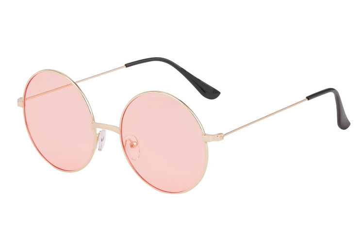 Rund metal solbrille med lys fersken farvet glas - Design nr. 3584