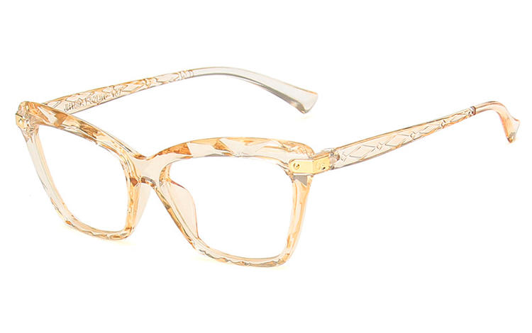 Champagnefarvet cat-eye brille i mønstret og indgraveret glas. - Design nr. 4395