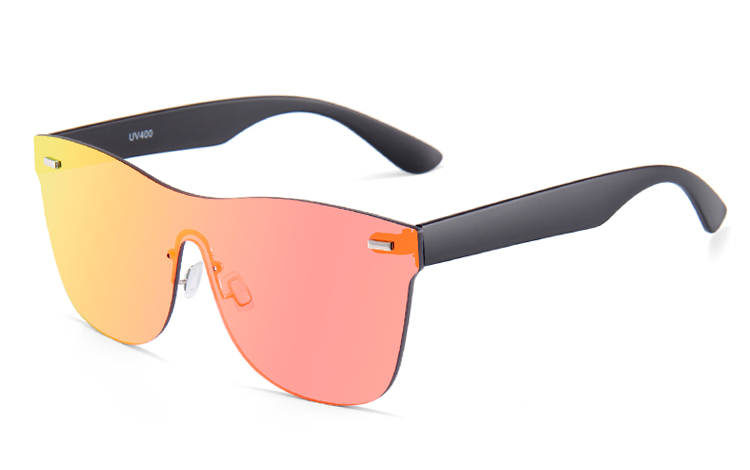 Flad one-piece solbrille med orange-røde spejlglas - Design nr. 4437