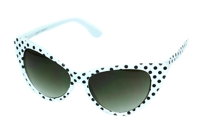 Hvide cateye solbriller med sorte prikker - Design nr. 629