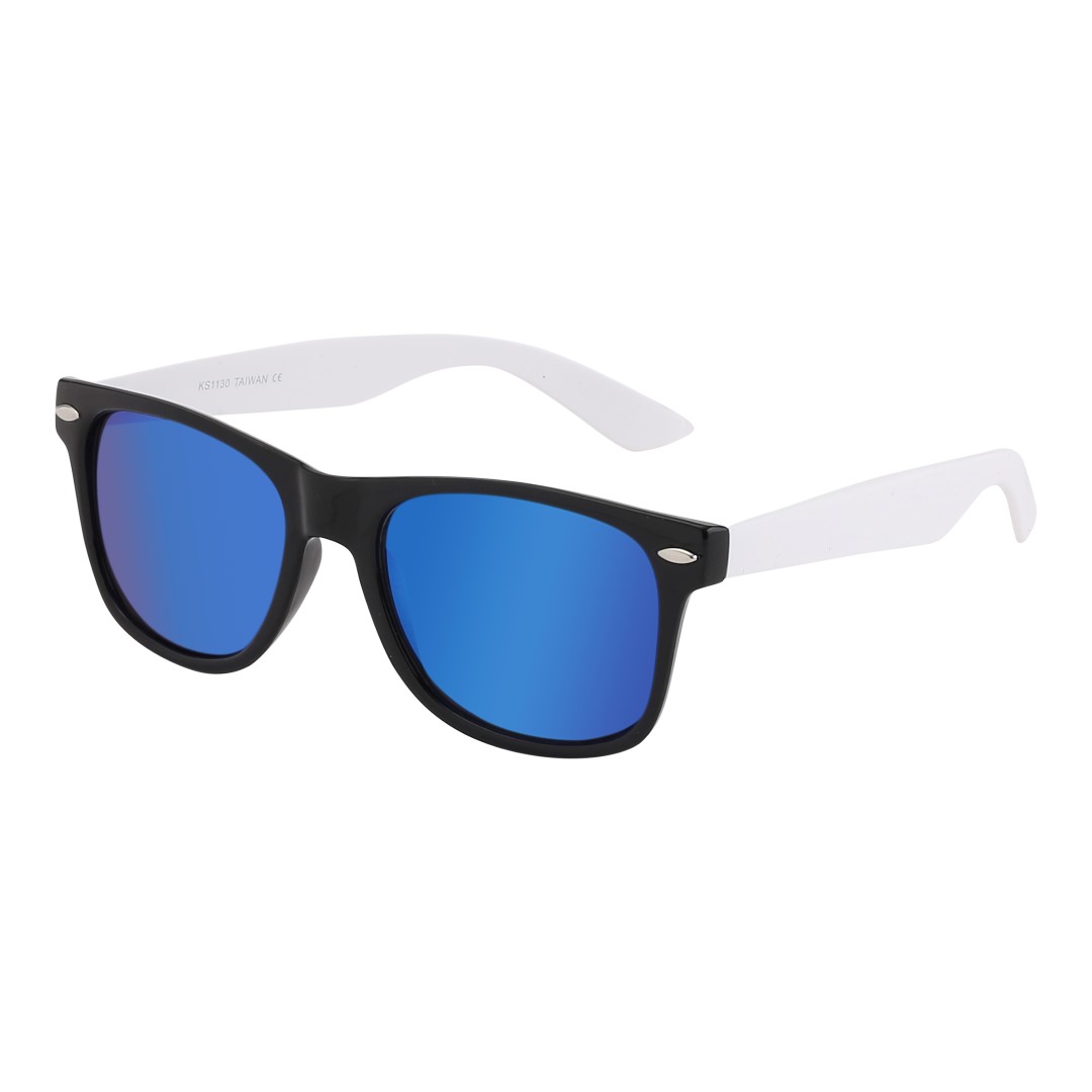 Sort wayfarer solbrille med hvide stænger og multiglas - Design nr. 1066