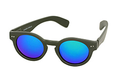 Mat sort rund solbrille med blå spejlglas - Design nr. 1132