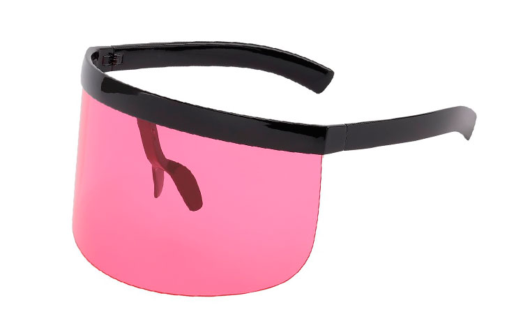 Kæmpe STOR solbrille / ansigts skærm i transparent pink og sort - Design nr. 3650