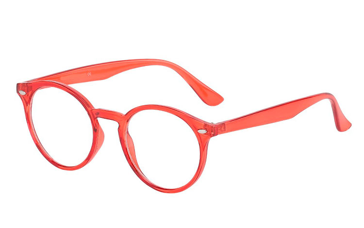 Rund brille med klart glas i transparent rødt stel - Design nr. 3661