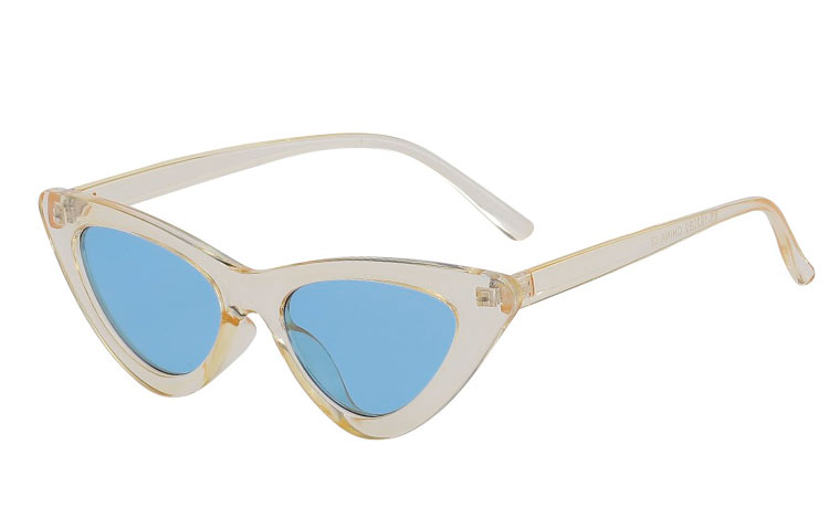 Fræk lysegul cateye / katteøje solbrille med blå glas - Design nr. 3679