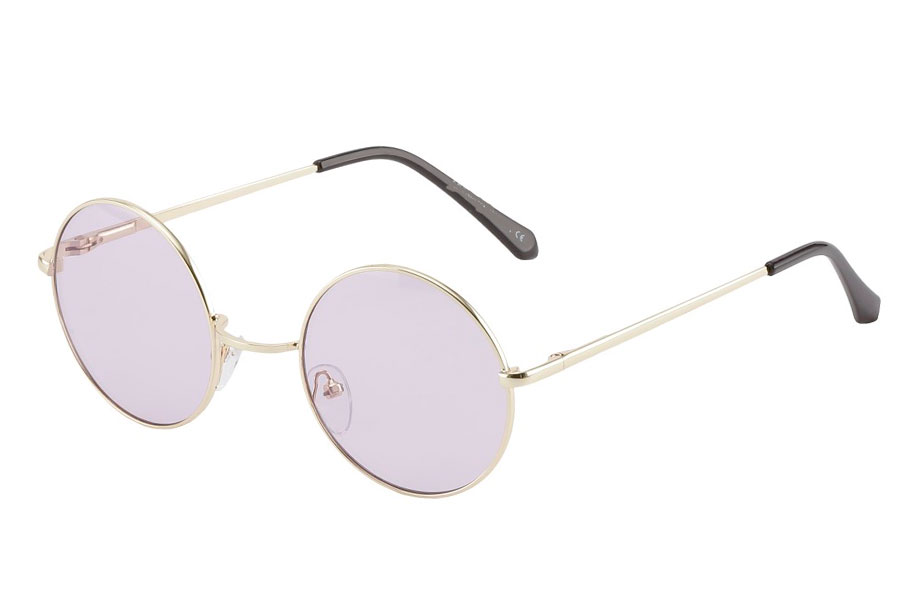 Rund lennon brille i guldfarvet metalstel med lyse lilla linser.  - Design nr. 3854