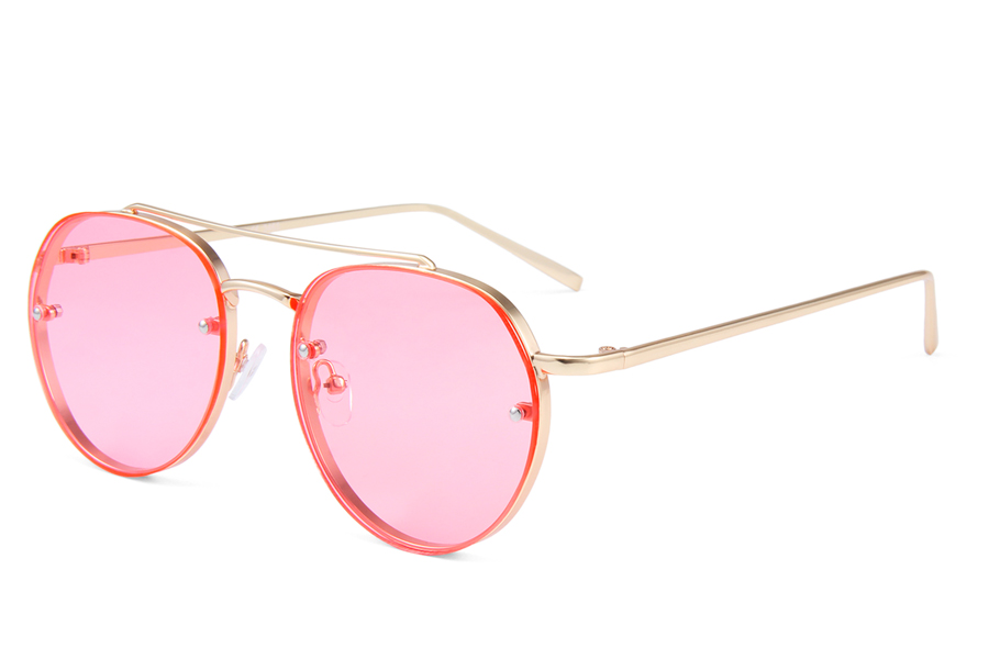 Rund solbrille i aviator look med lyserøde glas - Design nr. s3889