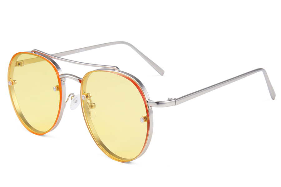Rund solbrille i aviator look med gule linser - Design nr. s3891