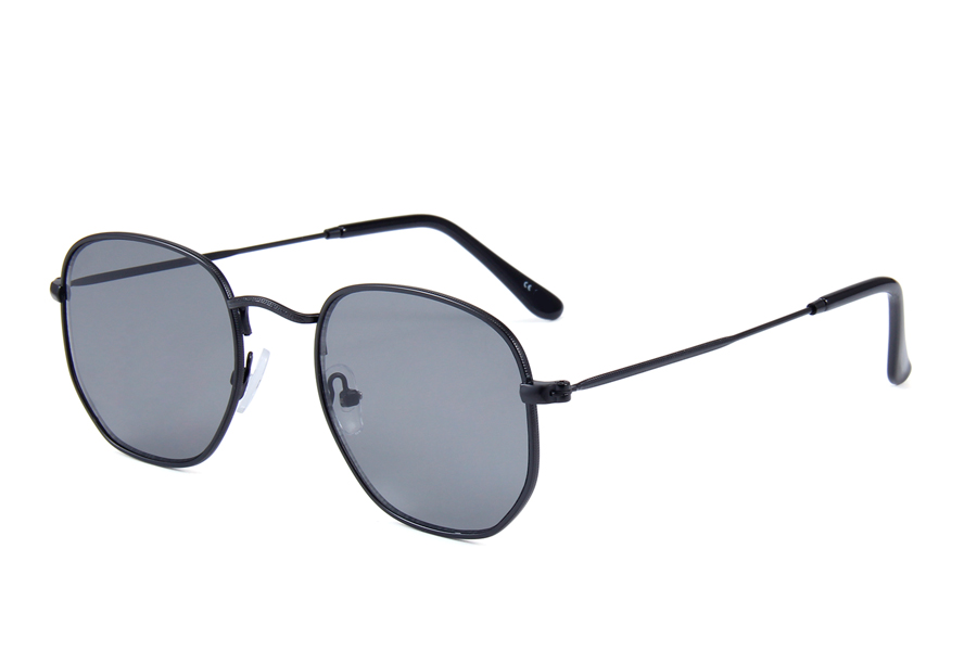 Sort enkelt hexagonal solbrille med flade linser - Design nr. s3908