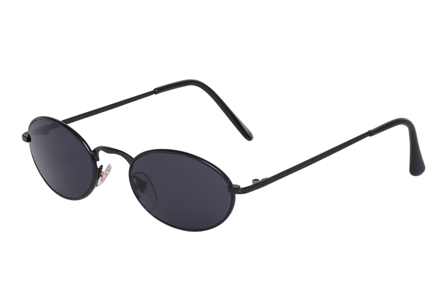 Oval metal solbrille i blank sort stel - Design nr. s3978