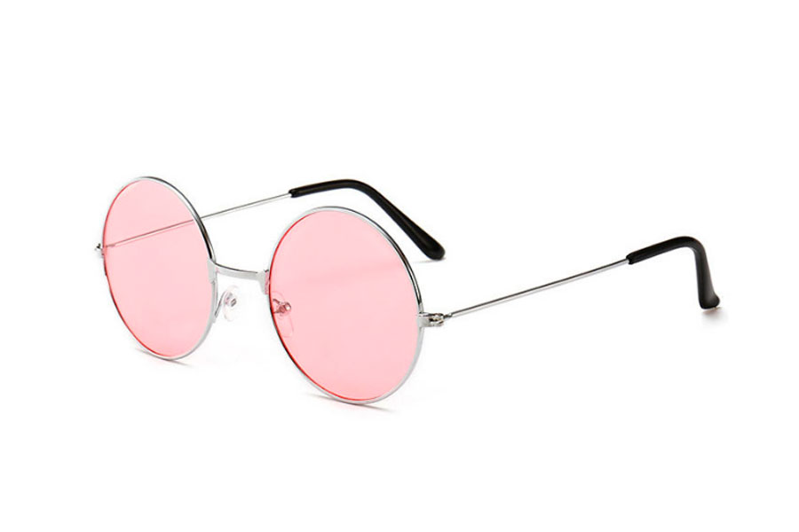 Rund sølvfarvet lennon solbrille med lyserøde linser - Design nr. s4173