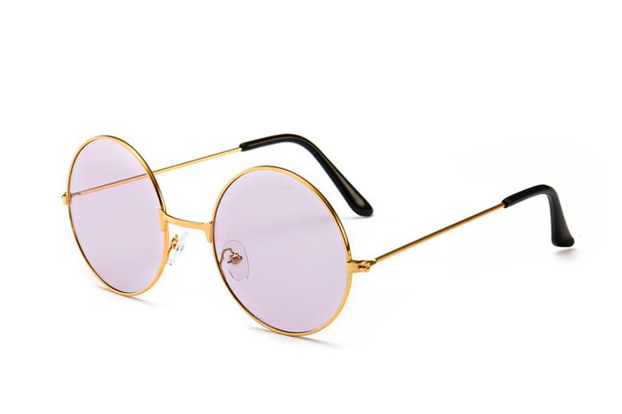 Rund solbrille i guldfarvet rundt lennon design med lyselilla glas - Design nr. s4178