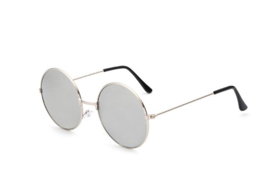 Rund metal solbrille i sølvfarvet stel med sølvfarvet spejlglas - Design nr. s4196