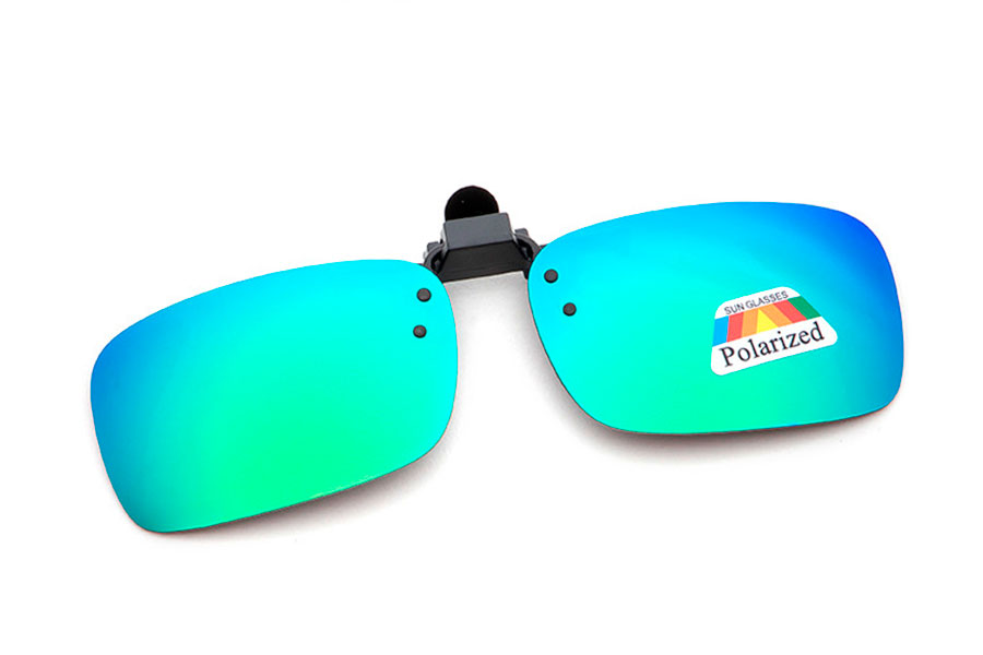 Polaroid clip-on solbrille med spejlglas i blå-grønne nuance - Design nr. 4355
